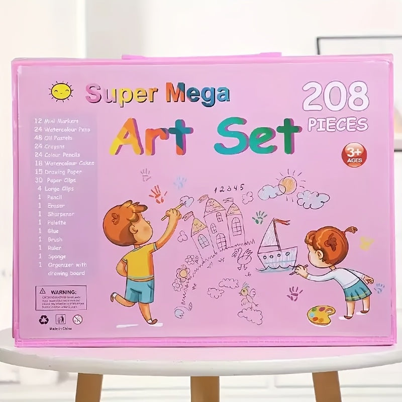 Kunstset 208-teilig mit Malkasten – Buntstifte, Marker und Wasserfarben