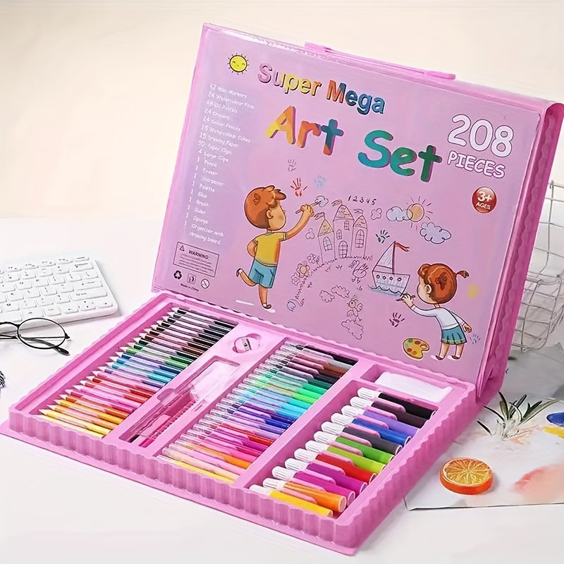 Kunstset 208-teilig mit Malkasten – Buntstifte, Marker und Wasserfarben